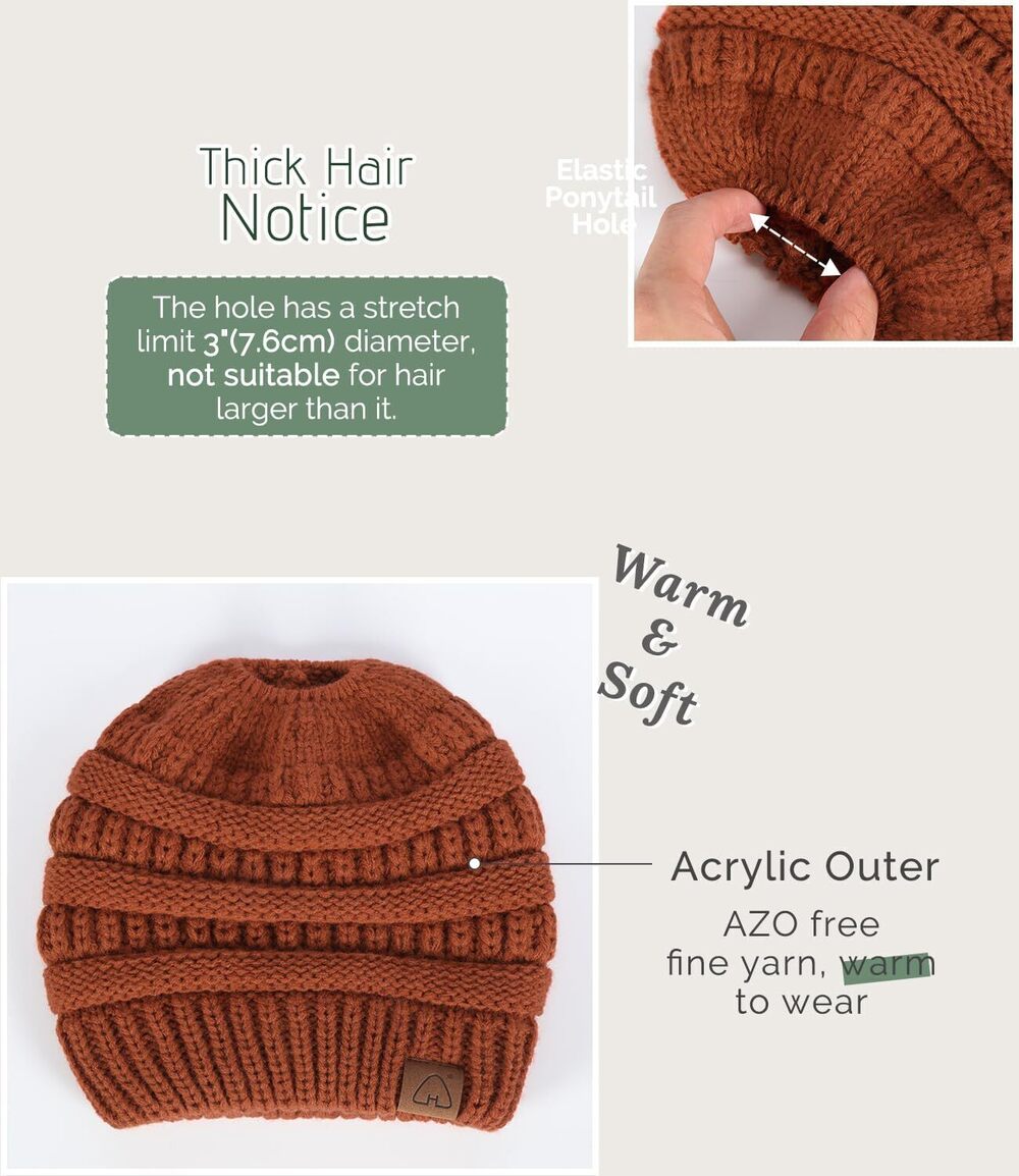 4121 Satin Lined Beanie Hat Silk Lined Winter Hat for Curly Hair Ponytail - Picture 4 of 7
